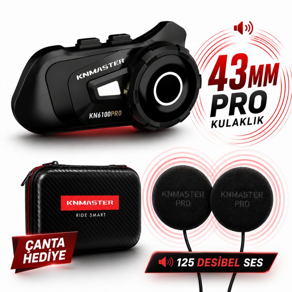 Knmaster KN6100 PRO Motosiklet Kask İnterkom Bluetooth Kulaklık Seti (43 mm Büyük Kulaklık)